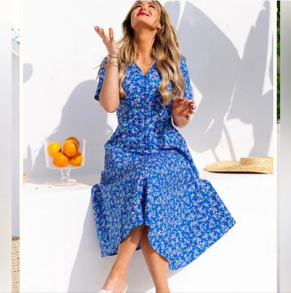 Ivy City Co Allie Floral Midi Dress in Royal Blue NWT Size 14 - Picture 1 of 10